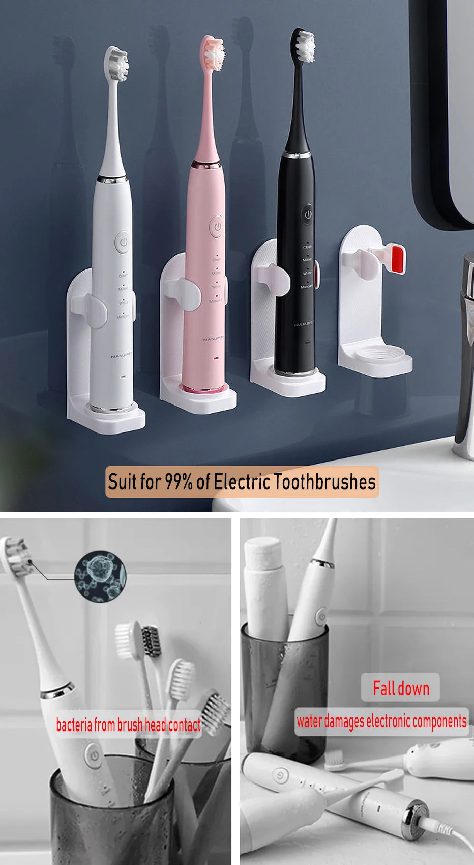 99% COMPATIBLE ADJUSTABLE TOOTHBRUSH HOLDER