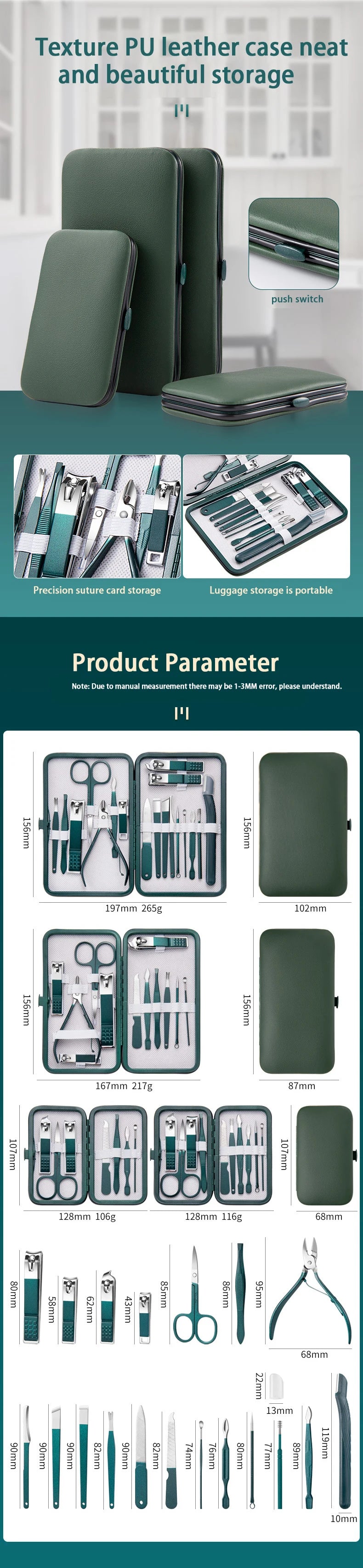 GREEN LEATHER MANICURE KIT